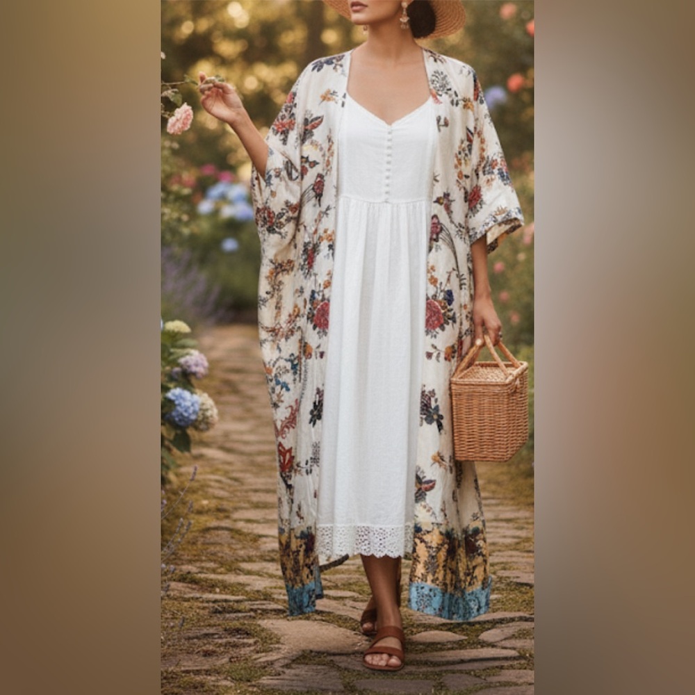 NWT ZARA WOMAN ITALIAN FABRIC MULTICOLORED FULLY LINED PRINTED KIMONO. Size XS-S - Picture 3 of 13